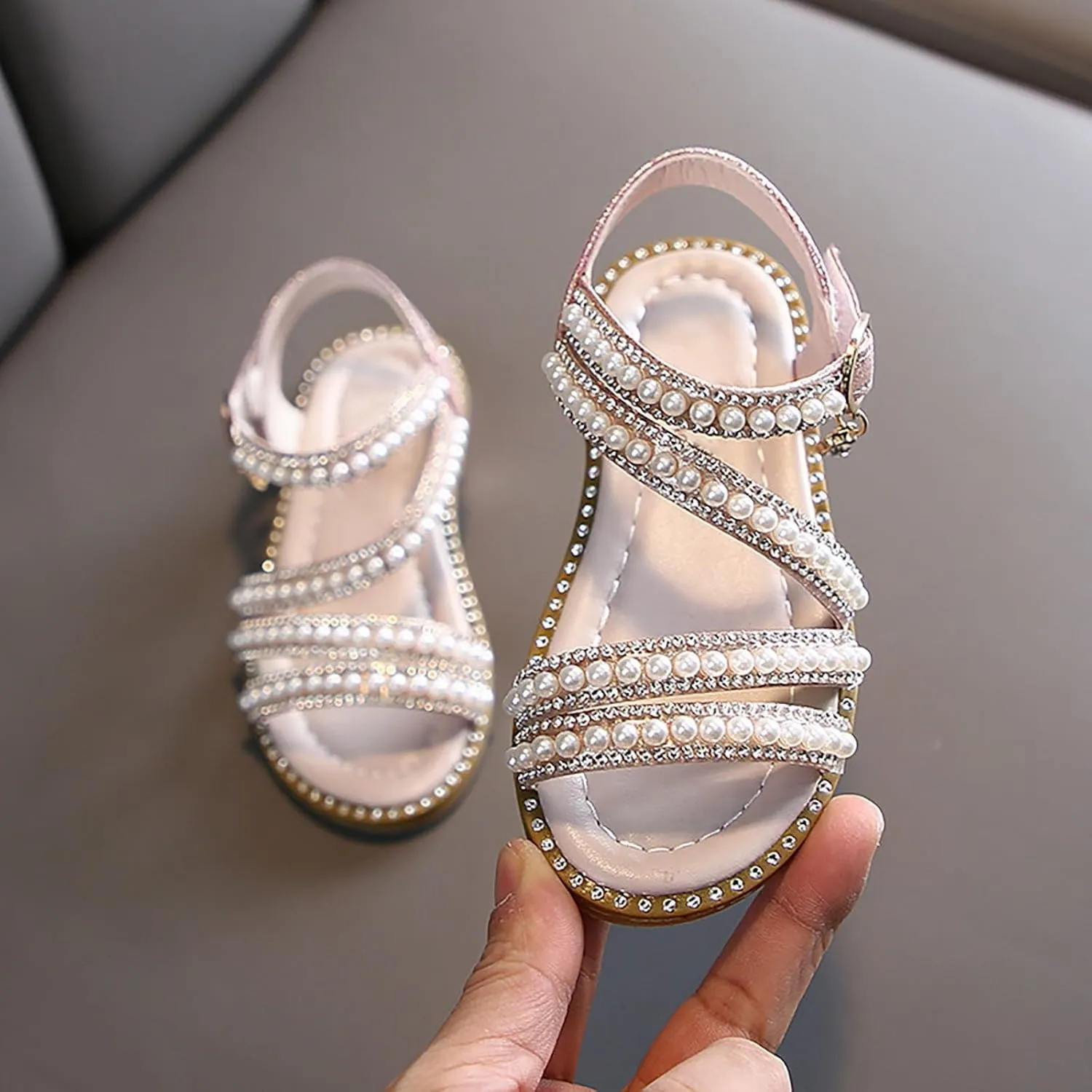 Summer Girls' Sandals Korean Edition Little Girls' Pearl Open Toe Princess Shoes Little Medium And Big Warm Beach
