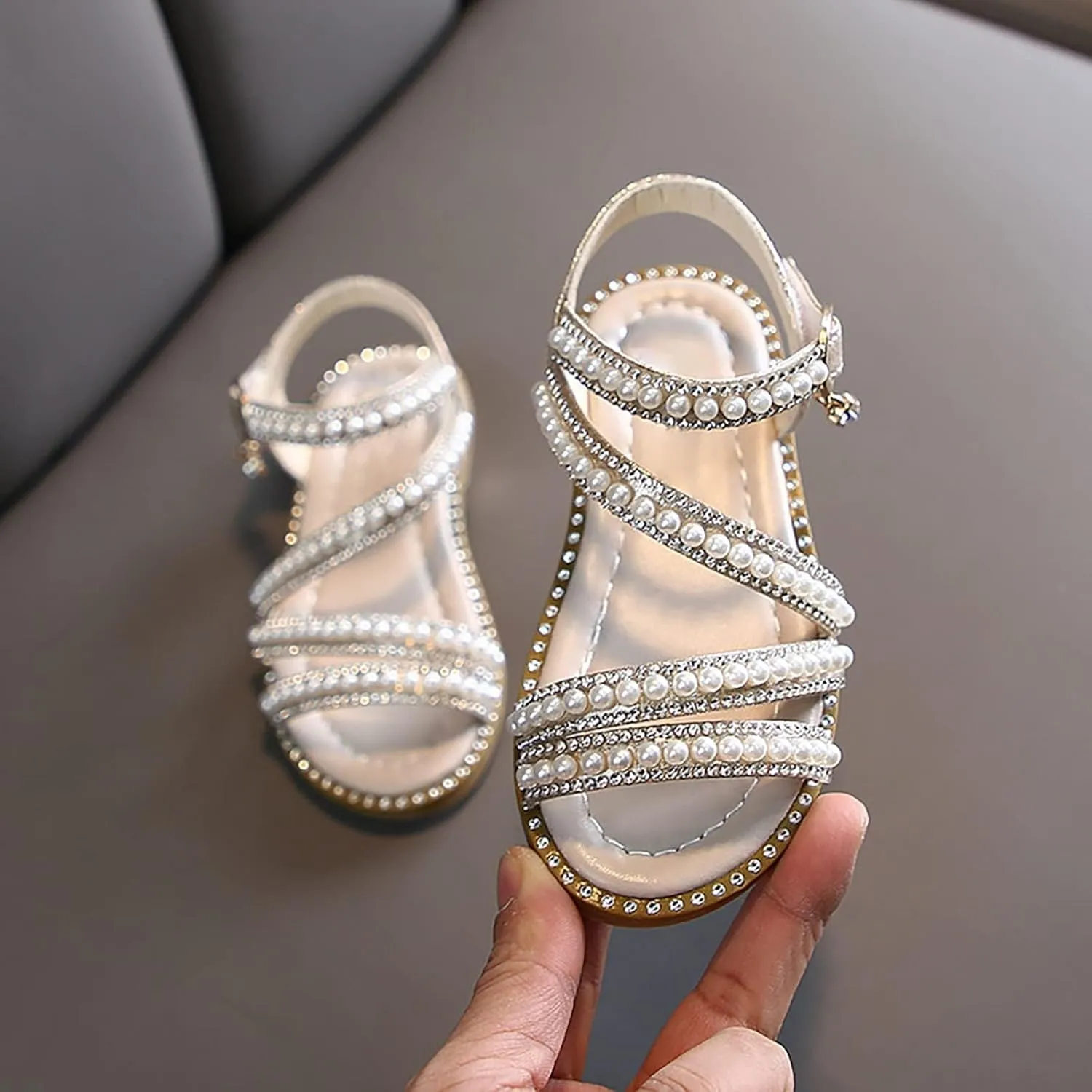Summer Girls' Sandals Korean Edition Little Girls' Pearl Open Toe Princess Shoes Little Medium And Big Warm Beach