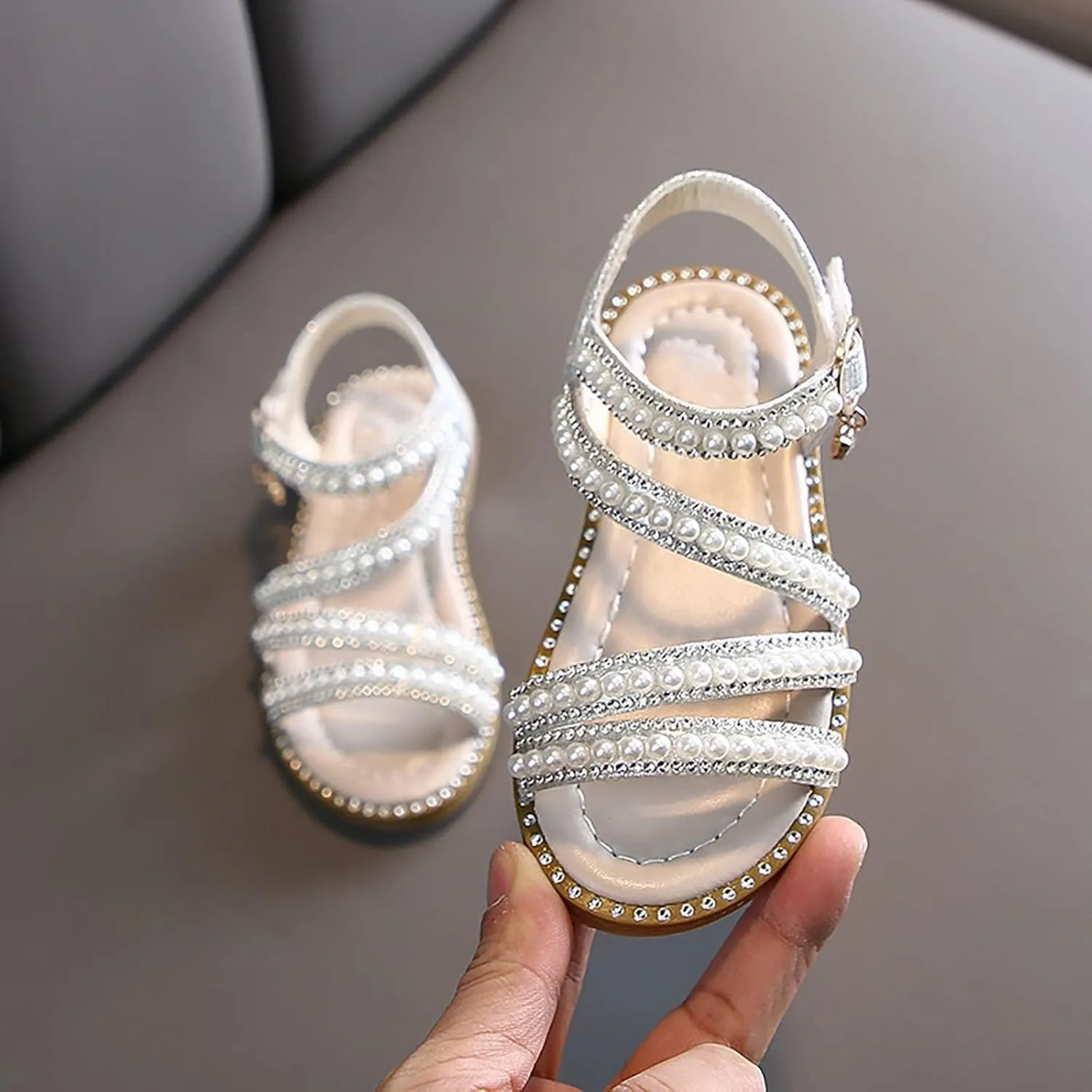 Summer Girls' Sandals Korean Edition Little Girls' Pearl Open Toe Princess Shoes Little Medium And Big Warm Beach