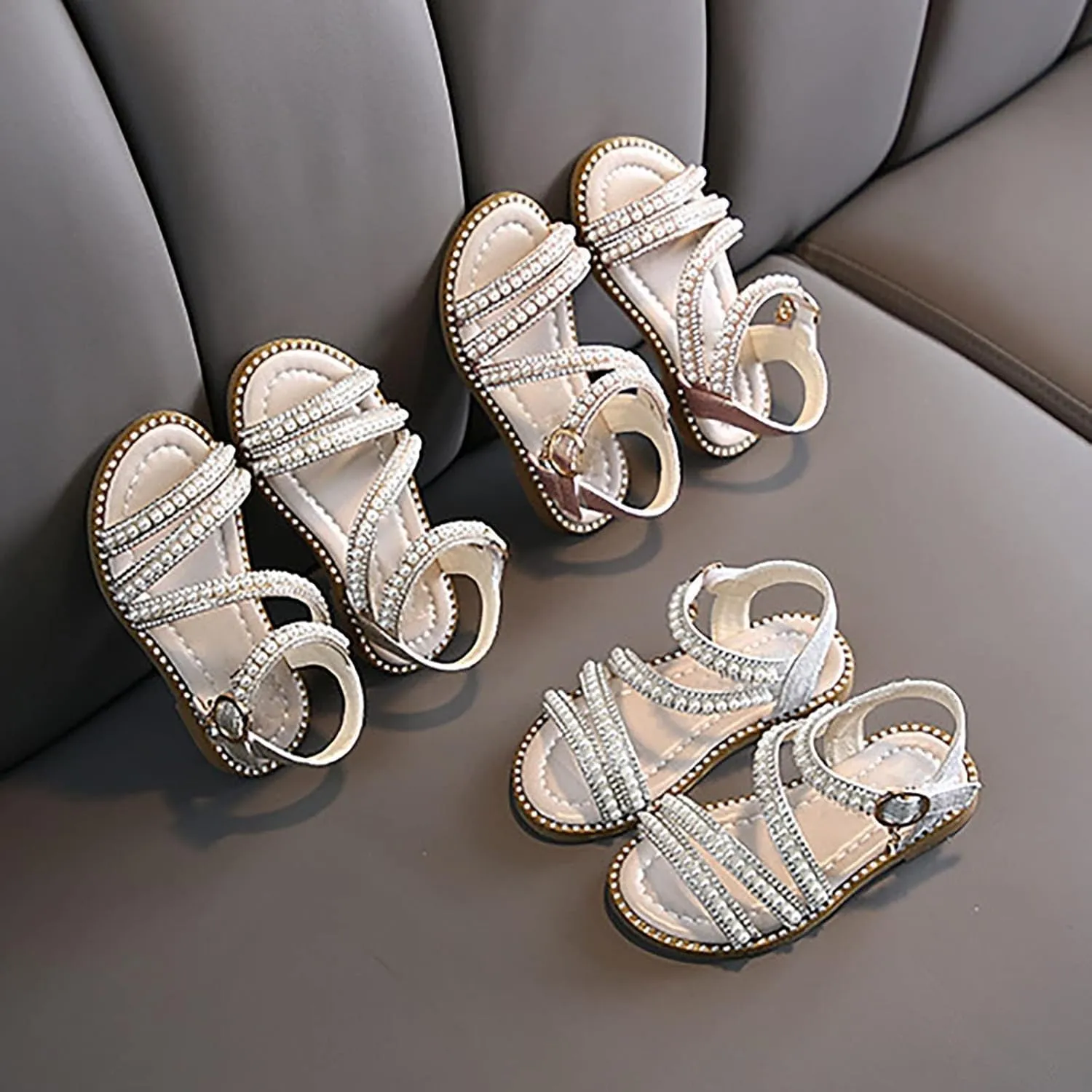 Summer Girls' Sandals Korean Edition Little Girls' Pearl Open Toe Princess Shoes Little Medium And Big Warm Beach