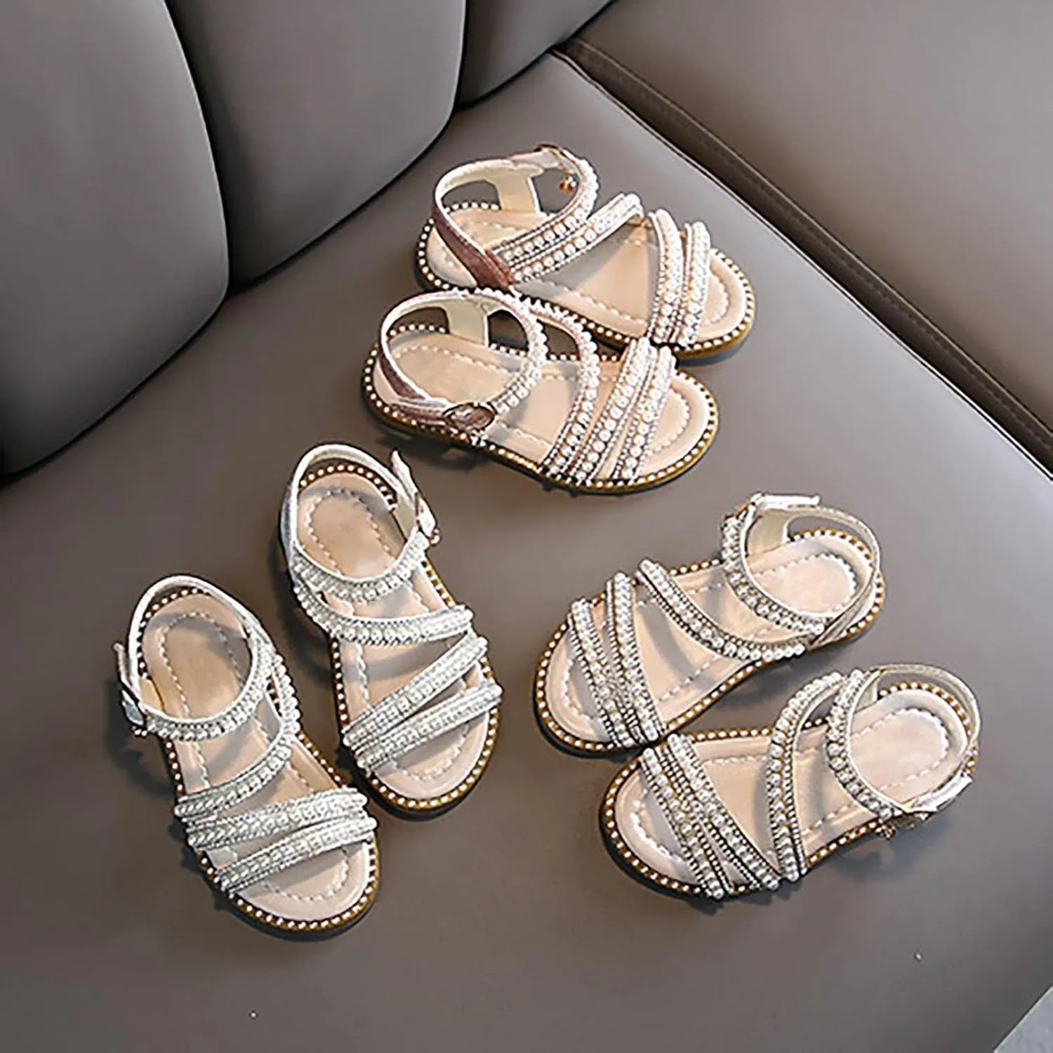Summer Girls' Sandals Korean Edition Little Girls' Pearl Open Toe Princess Shoes Little Medium And Big Warm Beach