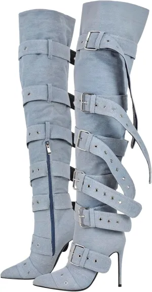 Thigh High Boots for Women Sexy Pointed Toe Stiletto High Heel Over The Knee Boots