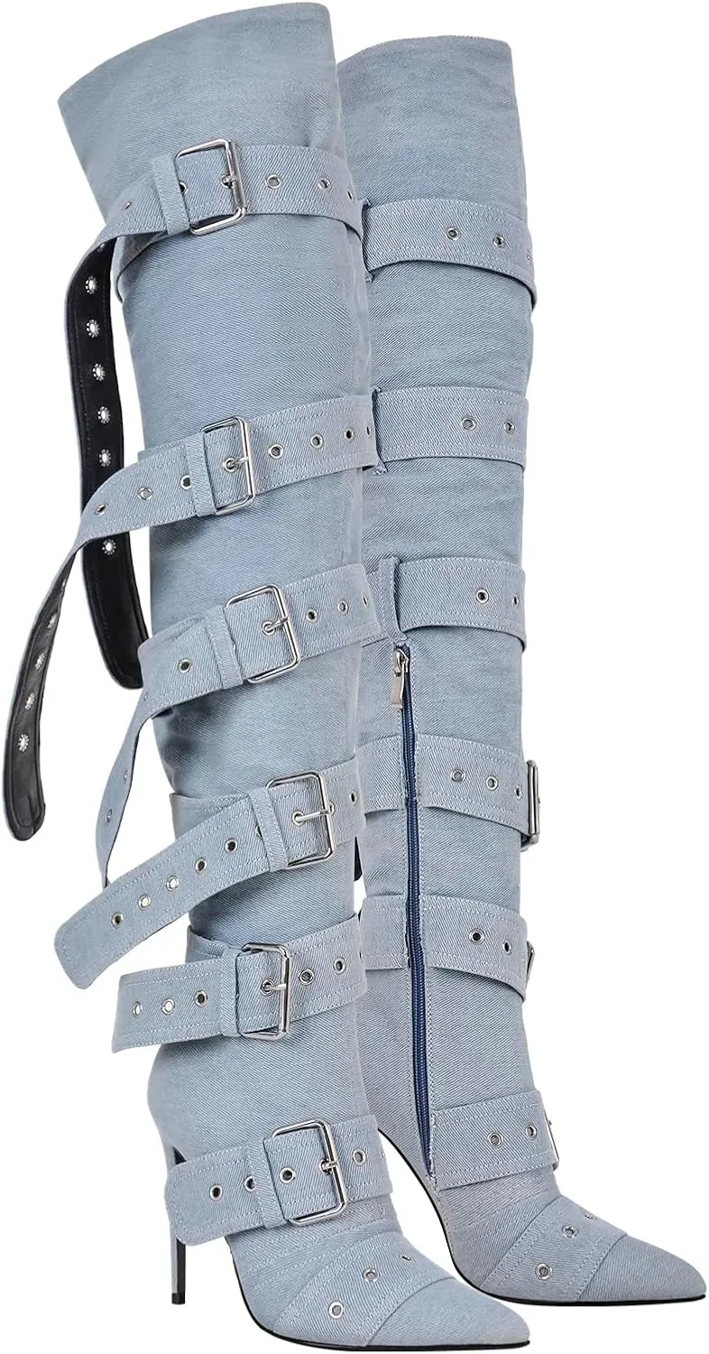 Thigh High Boots for Women Sexy Pointed Toe Stiletto High Heel Over The Knee Boots