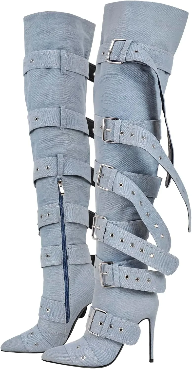 Thigh High Boots for Women Sexy Pointed Toe Stiletto High Heel Over The Knee Boots