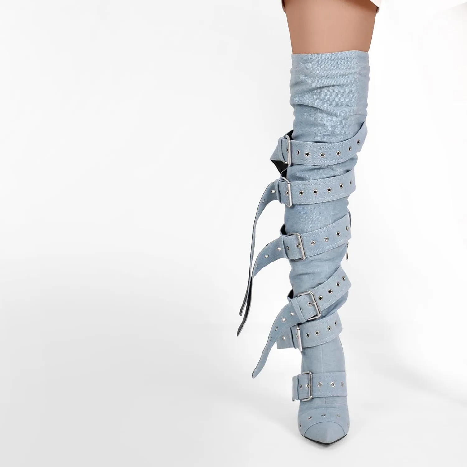 Thigh High Boots for Women Sexy Pointed Toe Stiletto High Heel Over The Knee Boots