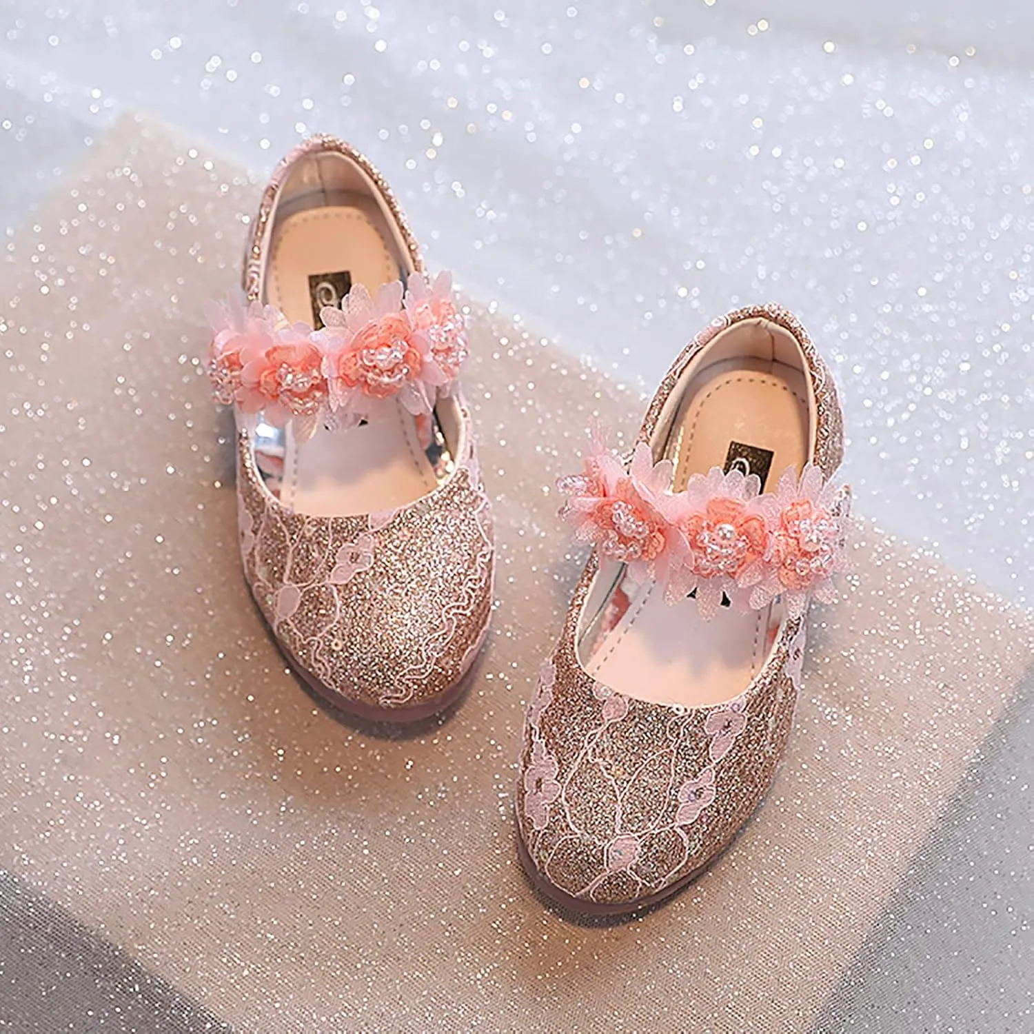 Toddler Flower Girl Dress Shoes Rhinstones Pearls Mary Jane Ballet Flats Wedding Party Toddler Dress Shoes for Girls