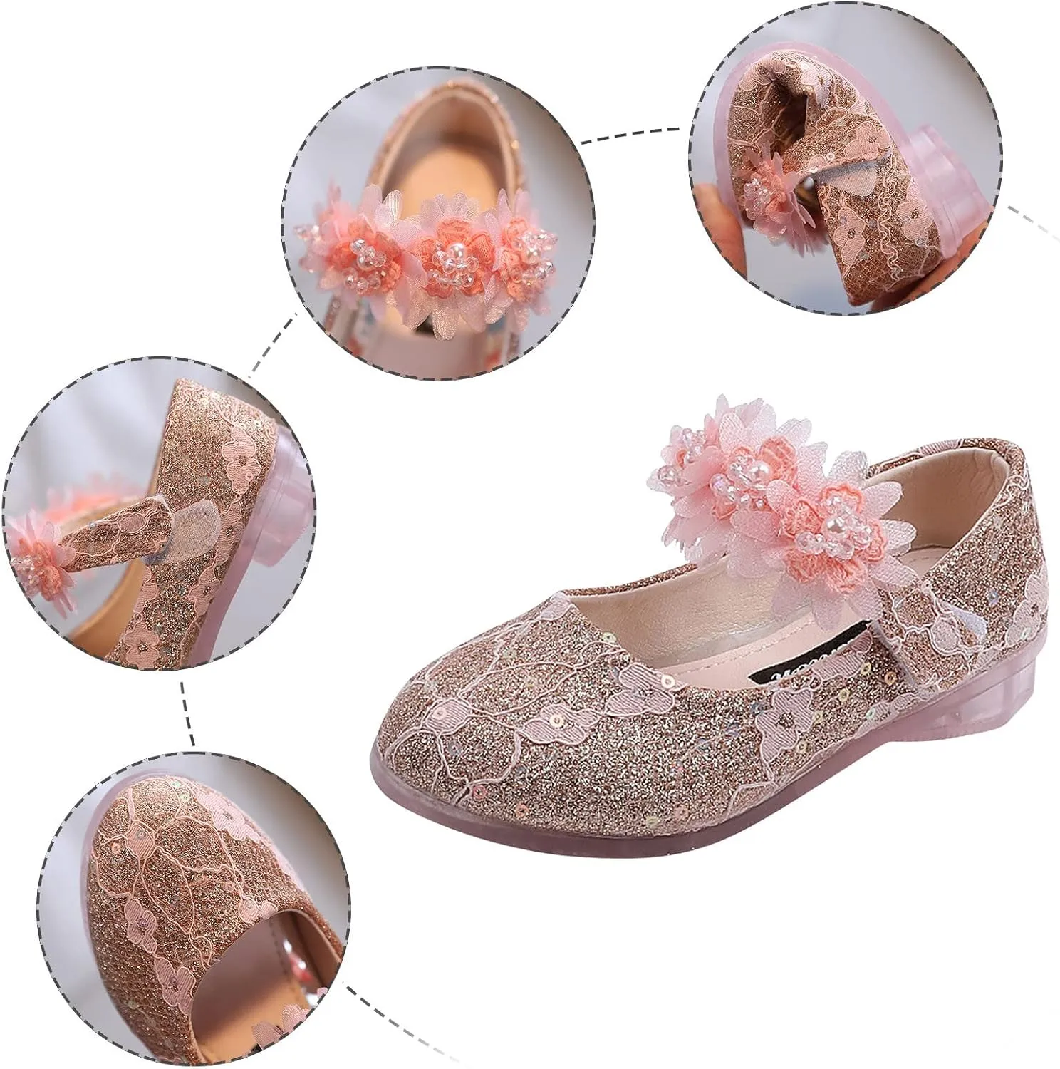 Toddler Flower Girl Dress Shoes Rhinstones Pearls Mary Jane Ballet Flats Wedding Party Toddler Dress Shoes for Girls