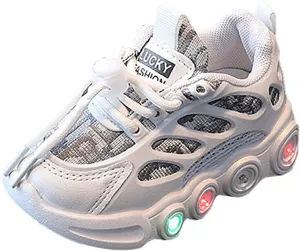 Toddler Girls Boys LED Flashing Sneakers Lightweight Mesh Breathable Soft Sole Anti Slip Comfort Athletic Shoes