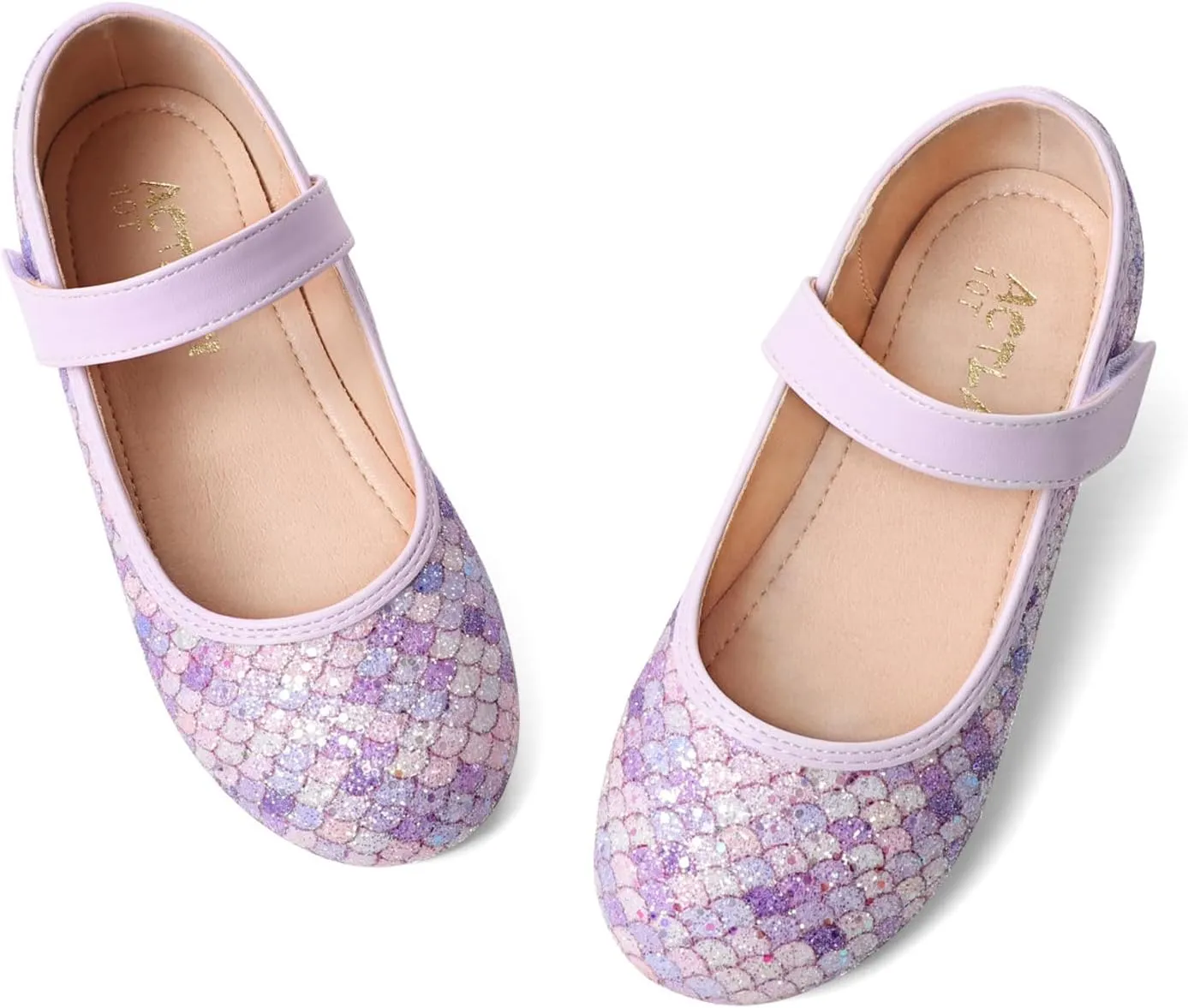 Toddler Girls Mermaid Dress Shoes Glitter Ballet Flats Non-Slip Soft Mary Jane Flower Girl Princess Shoes for School Party Wedding