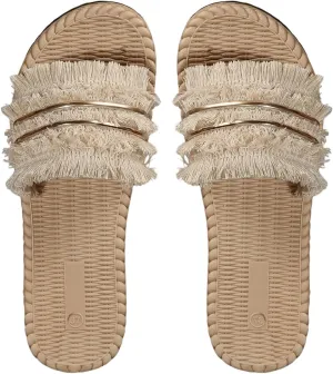 Verdusa Women's Open Toe Fringe Sandals Slip On Outdoor Boho Beach Slides
