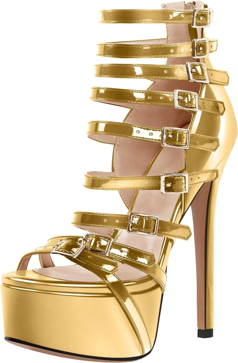 VERISSON Peep Toe Platform Sandals Multi-bands Zip up Stiletto High Heeled Sandal Boots