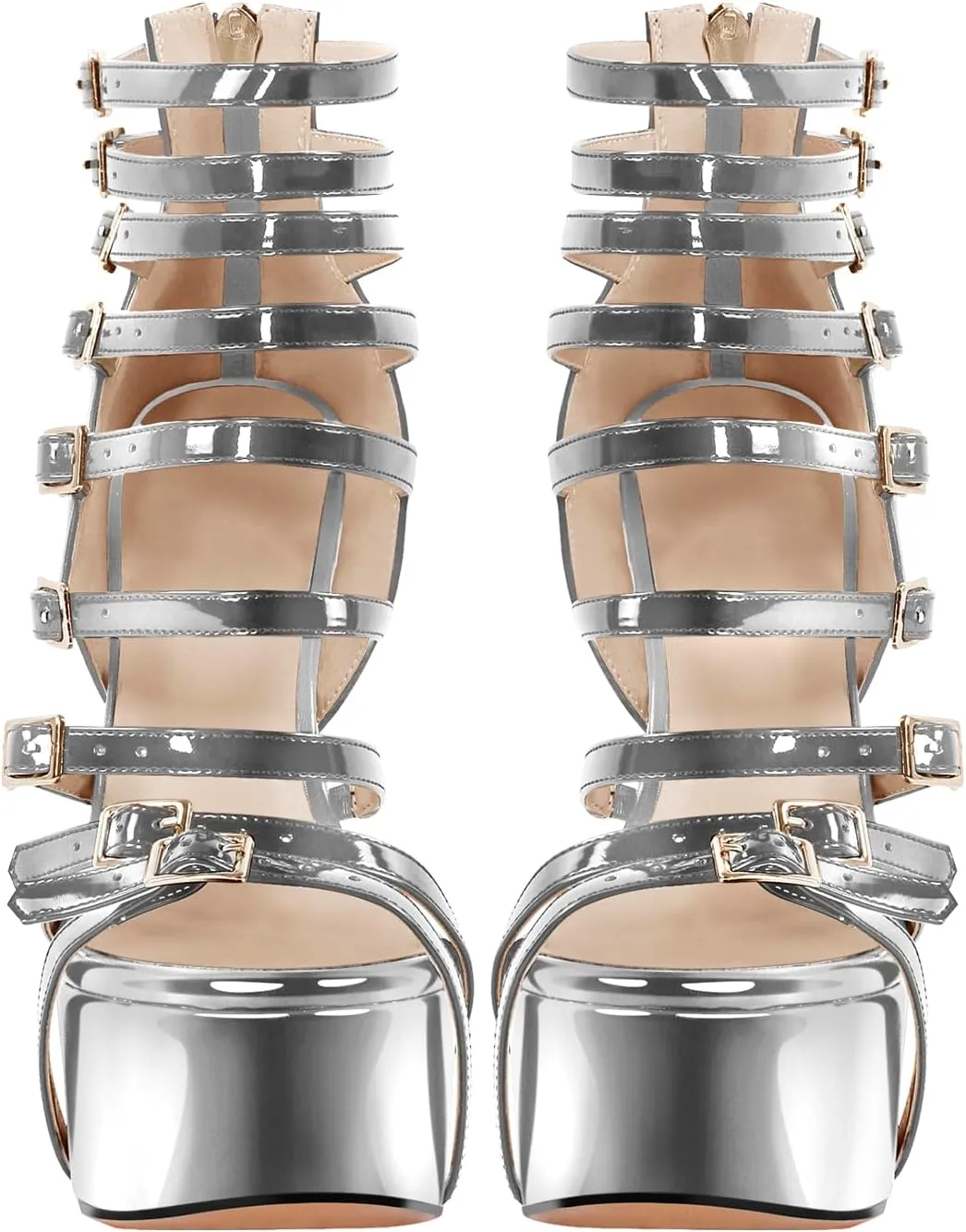 VERISSON Peep Toe Platform Sandals Multi-bands Zip up Stiletto High Heeled Sandal Boots