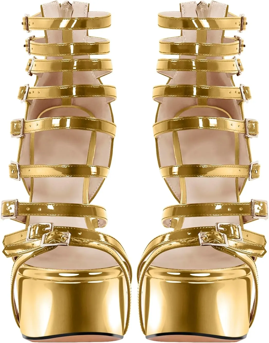 VERISSON Peep Toe Platform Sandals Multi-bands Zip up Stiletto High Heeled Sandal Boots