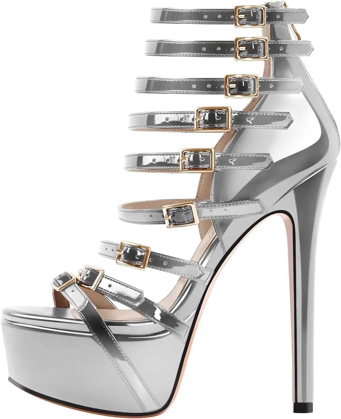 VERISSON Peep Toe Platform Sandals Multi-bands Zip up Stiletto High Heeled Sandal Boots