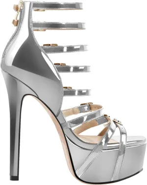 VERISSON Peep Toe Platform Sandals Multi-bands Zip up Stiletto High Heeled Sandal Boots