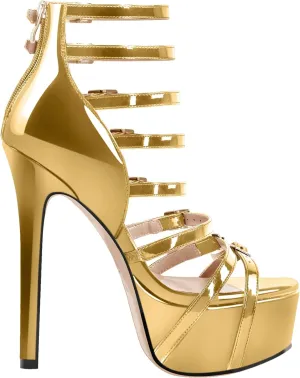 VERISSON Peep Toe Platform Sandals Multi-bands Zip up Stiletto High Heeled Sandal Boots