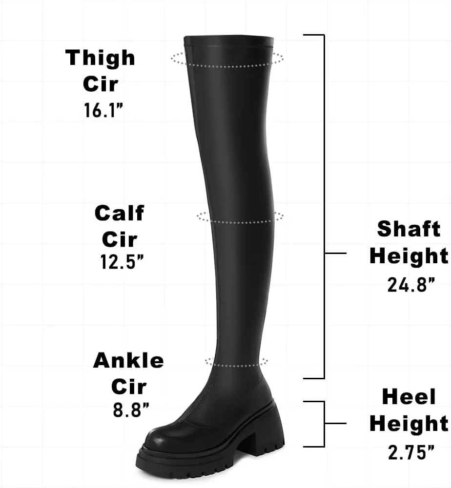 VIMISAOI Women's Chunky Block Platform Boots - Fashion Pull On Round Toe Goth Knee High Over the Knee Boots