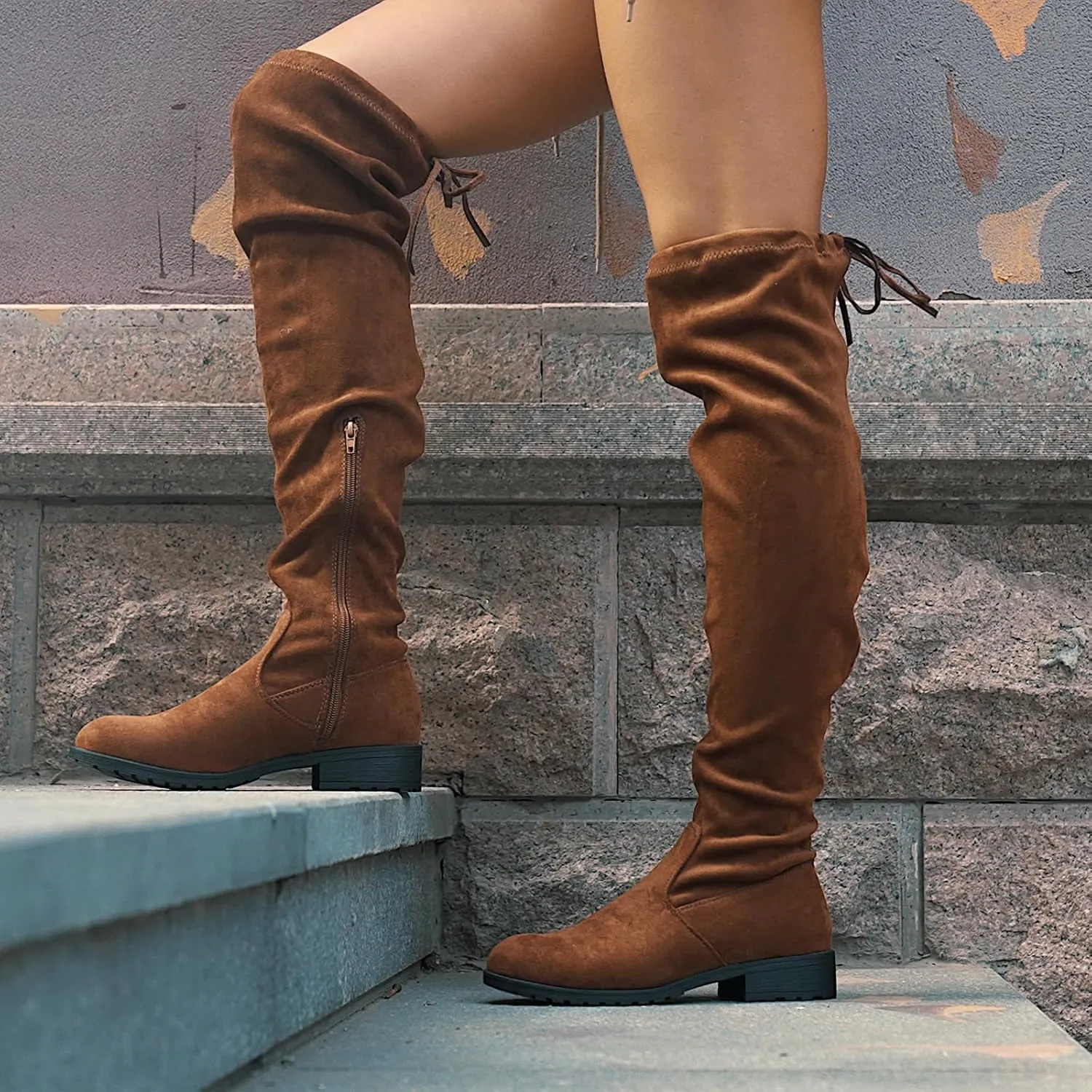 Women Over The Knee Boots Knee High Thigh High Boots Suede Above Stretch Long Fall Winter With Inner Zipper