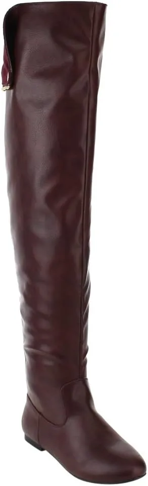 Women Over The Knee Flat Boots Snap Cuff Back Zipper Fashion Long Boots