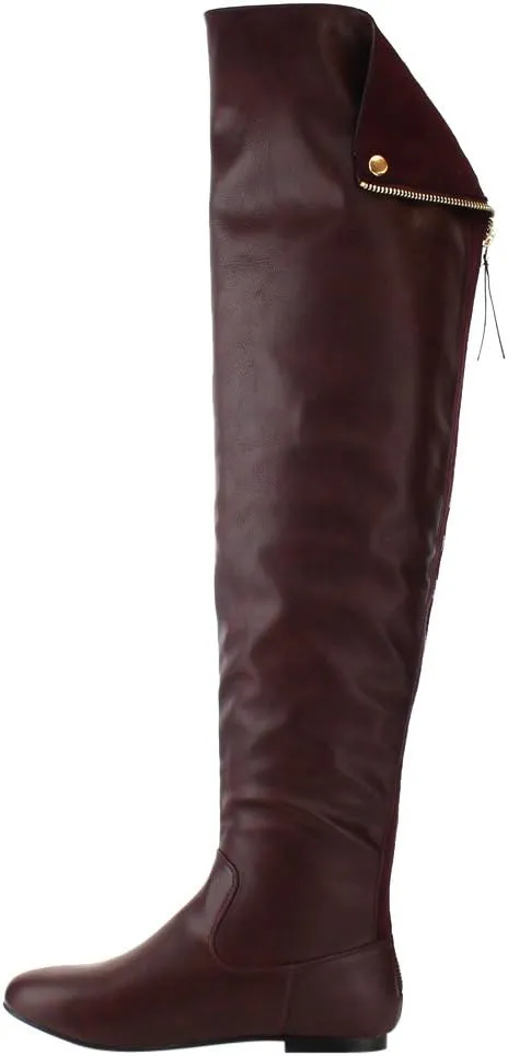 Women Over The Knee Flat Boots Snap Cuff Back Zipper Fashion Long Boots