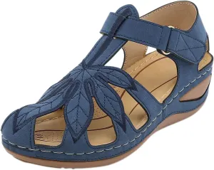 Women Sandals Fashion Summer Simple Hollow Heel Light Comfortable Round Toe Wedges Hook Loop Shoes Non Slip Wide Feet Roman Classic Retro Elegant Versatile Battle Dress with boots running M43-Black