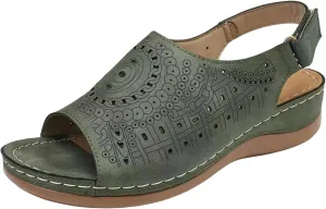 Women Wedge Sandals Comfortable Orthopedic Non Slip Sandals Ladies Vintage Hollow Out Yoga Mat Shoes Fashion Adjustable Ankle Strap Metal Buckle Beach Shoe