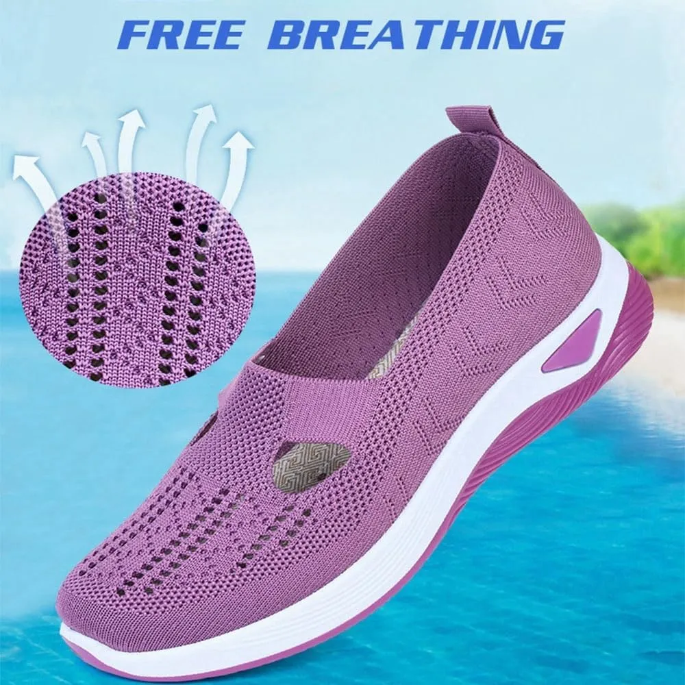 Women's Comfortable Breathable Knitted Sneakers,Orthopedic Hands Free Arch Support Cut-Out Shoes,Slip-On Woven Walking Shoes