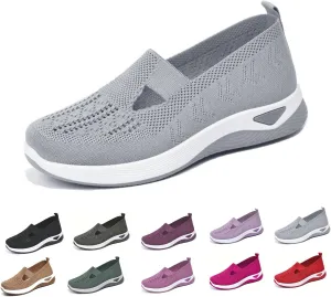 Women's Comfortable Breathable Knitted Sneakers,Orthopedic Hands Free Arch Support Cut-Out Shoes,Slip-On Woven Walking Shoes