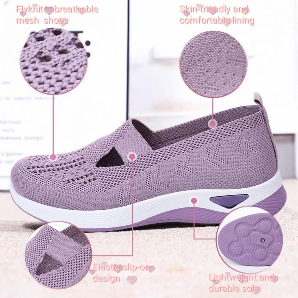 Women's Comfortable Breathable Knitted Sneakers,Orthopedic Hands Free Arch Support Cut-Out Shoes,Slip-On Woven Walking Shoes