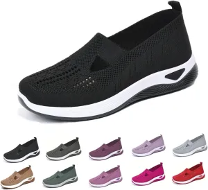 Women's Comfortable Breathable Knitted Sneakers,Orthopedic Hands Free Arch Support Cut-Out Shoes,Slip-On Woven Walking Shoes