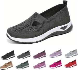 Women's Comfortable Breathable Knitted Sneakers,Orthopedic Hands Free Arch Support Cut-Out Shoes,Slip-On Woven Walking Shoes