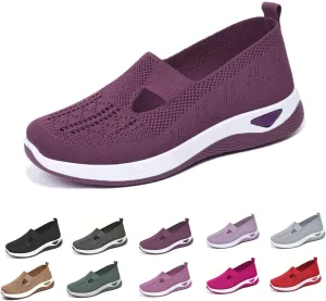 Women's Comfortable Breathable Knitted Sneakers,Orthopedic Hands Free Arch Support Cut-Out Shoes,Slip-On Woven Walking Shoes