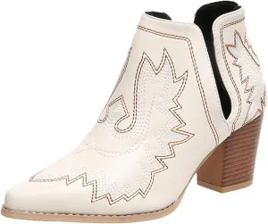 Womens Cowboy Boots Ankle Boots for Women Low Heel Western Boots For Women Pointed Toe Chunky Heel Boots Pull On Boot
