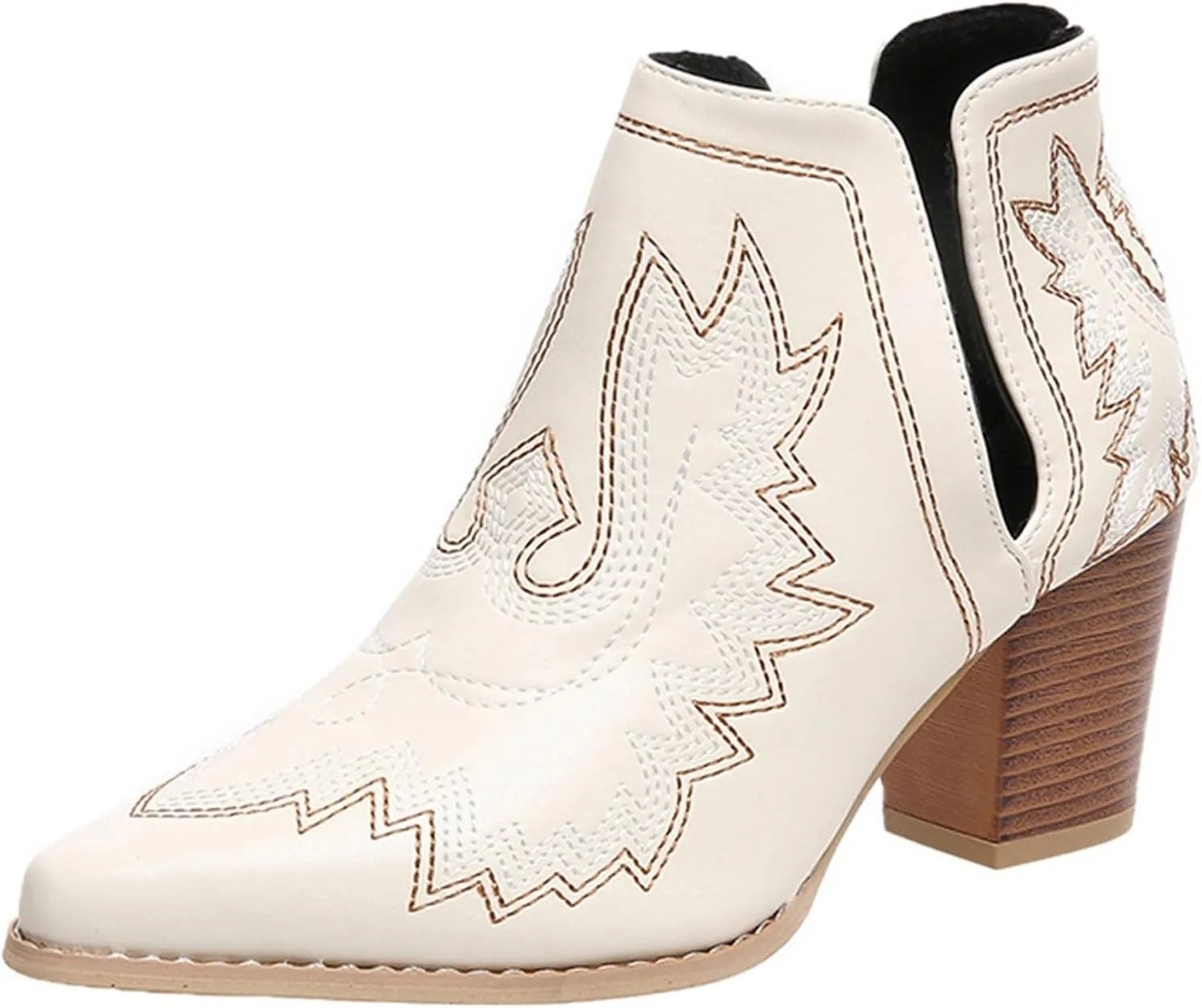 Womens Cowboy Boots Ankle Boots for Women Low Heel Western Boots For Women Pointed Toe Chunky Heel Boots Pull On Boot