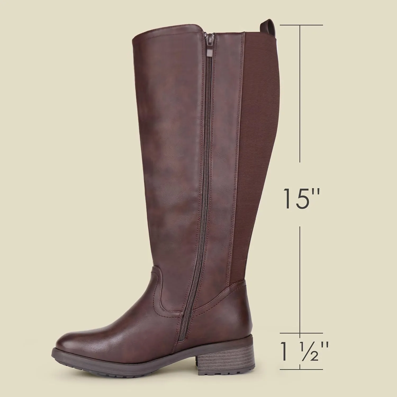 Women's Extra Wide Calf Knee High Boots with Side Zipper and Stretch Panel