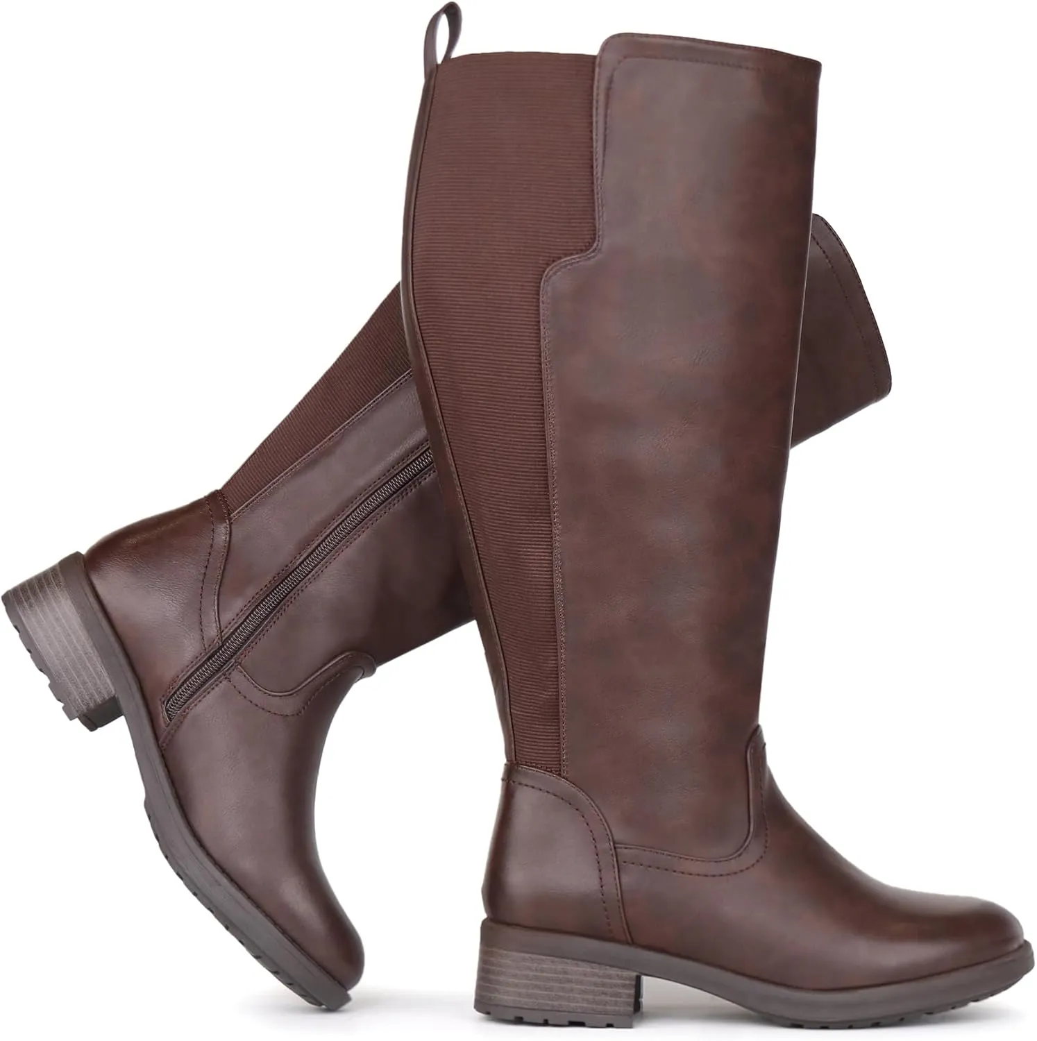 Women's Extra Wide Calf Knee High Boots with Side Zipper and Stretch Panel