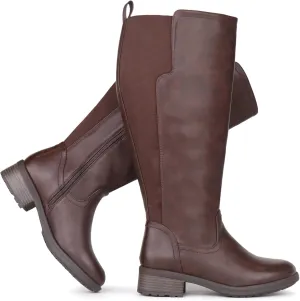 Women's Extra Wide Calf Knee High Boots with Side Zipper and Stretch Panel