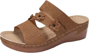Womens Orthopedic Sandals Comfortable Hollow Out Casual Wedge Sandals Vintage Leather Walking Shoes for Women For Summer Beach Oceanside Holiday Outdoor