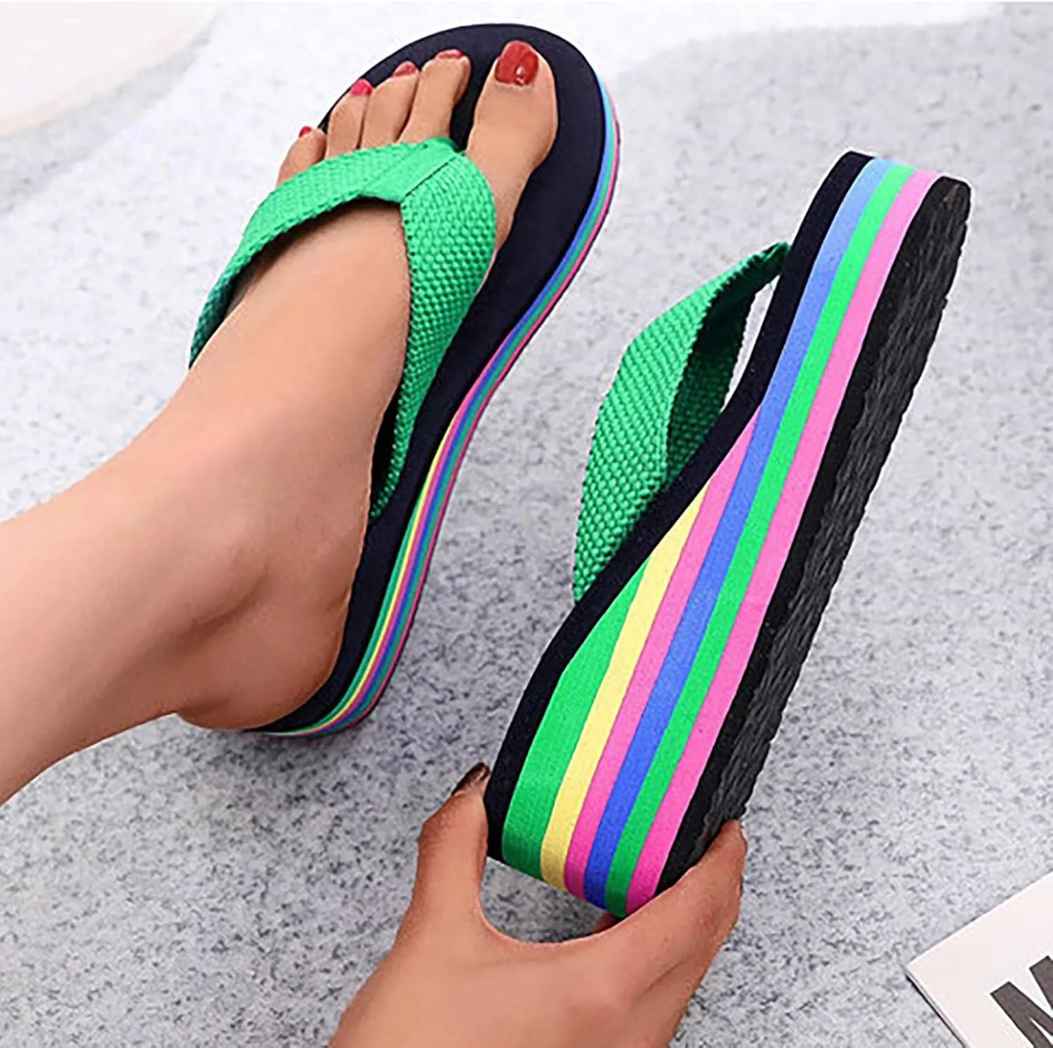 Women's Platform Wedge Sandals Lazy Slip On Flip Flops Clip On Arch Support Soft Soles Casual Beach Thong Slippers Breathable Bohemian Non Slip Boho Cozy Leisure Wide ballet women memory C65-Red