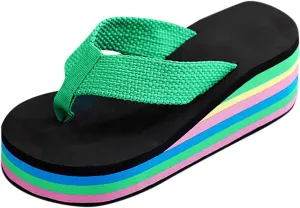 Women's Platform Wedge Sandals Lazy Slip On Flip Flops Clip On Arch Support Soft Soles Casual Beach Thong Slippers Breathable Bohemian Non Slip Boho Cozy Leisure Wide ballet women memory C65-Red