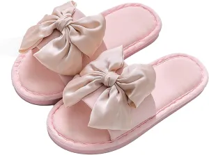 Women's Slides Sandals Comfortable Bow Knot Beach Slippers Casual Summer Flats Non-Slip House Slippers Fashion Round Open Toe Sandals Ladies Trendy Bedroom Slipper