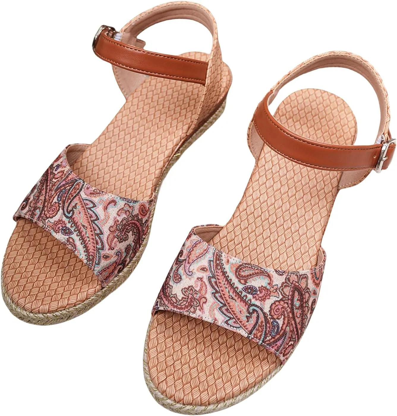Women's Slingback Sandals Hand-Painted Leather Floral Wedge with Adjustable Comfort Straps Girls Flatform Little Big Kid Open Toe Summer Platform Flower Wedding Party Lightweight Strap Shoes