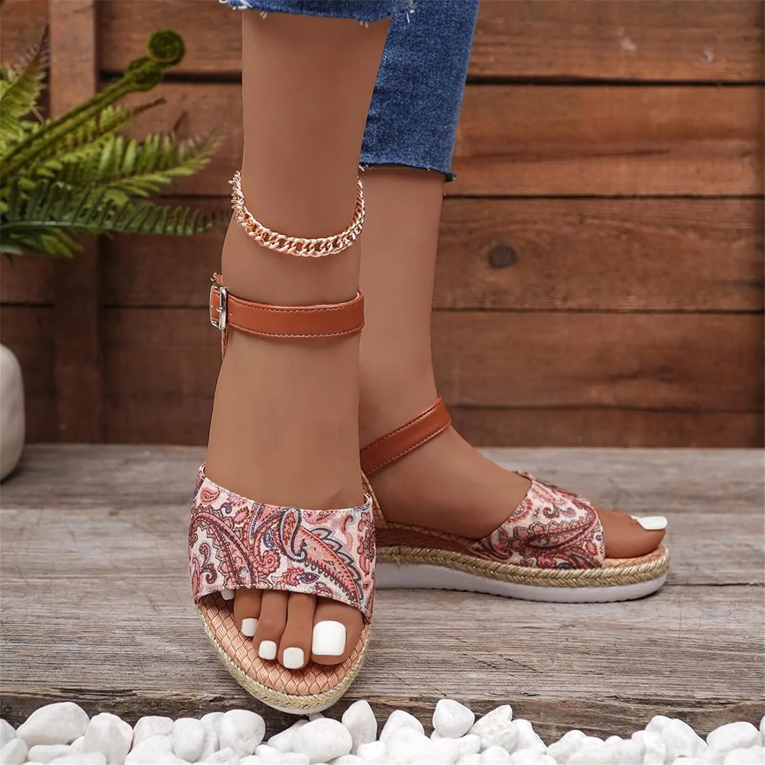 Women's Slingback Sandals Hand-Painted Leather Floral Wedge with Adjustable Comfort Straps Girls Flatform Little Big Kid Open Toe Summer Platform Flower Wedding Party Lightweight Strap Shoes
