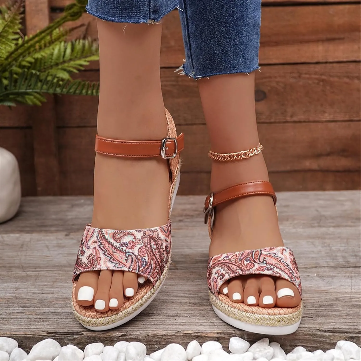 Women's Slingback Sandals Hand-Painted Leather Floral Wedge with Adjustable Comfort Straps Girls Flatform Little Big Kid Open Toe Summer Platform Flower Wedding Party Lightweight Strap Shoes