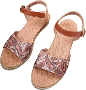 Women's Slingback Sandals Hand-Painted Leather Floral Wedge with Adjustable Comfort Straps Girls Flatform Little Big Kid Open Toe Summer Platform Flower Wedding Party Lightweight Strap Shoes