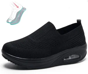 Women's Summer Sneakers Air Cushion Mesh Diabetic with Soft Comfortable Arch Support Waterproof Walking Trainers Orthopedic Slip-on Platform Sports Shoes