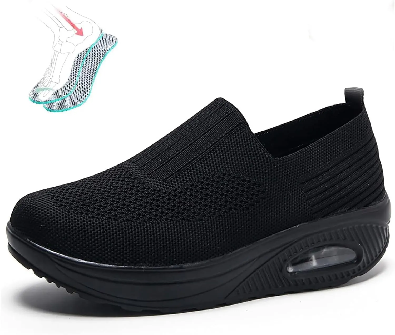 Women's Summer Sneakers Air Cushion Mesh Diabetic with Soft Comfortable Arch Support Waterproof Walking Trainers Orthopedic Slip-on Platform Sports Shoes