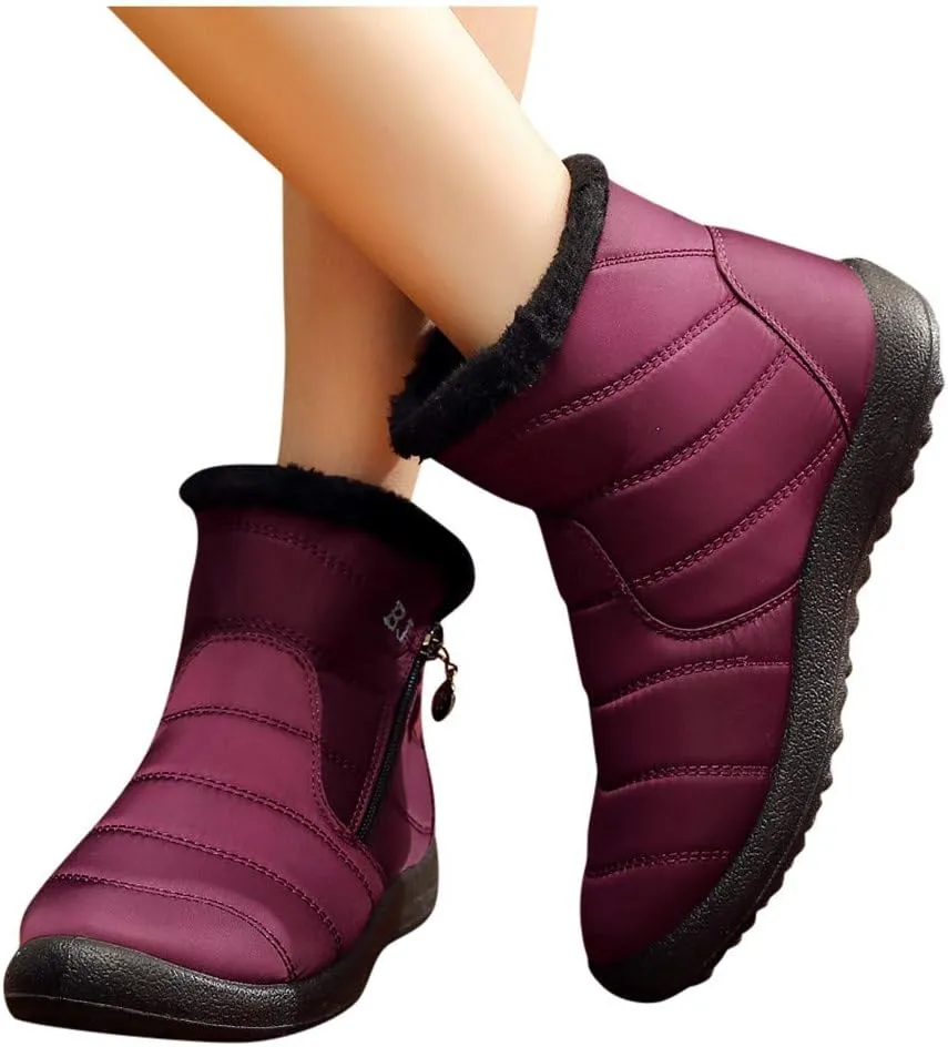 Women's Winter Boots with Zipper Adults Plush Lined Boots Womens Winter Snow Boots with Warm Fur Lining Bj Waterproof Boot Womens Cowboy Boots Men Winter Booties