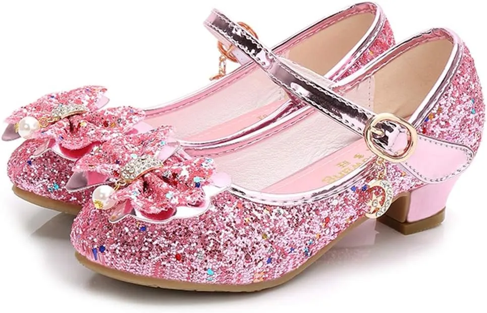 YING LAN Girls Cosplay Dress Wedding Party Shoes Glitter Sequins Low Heel Mary Jane Princess Shoes