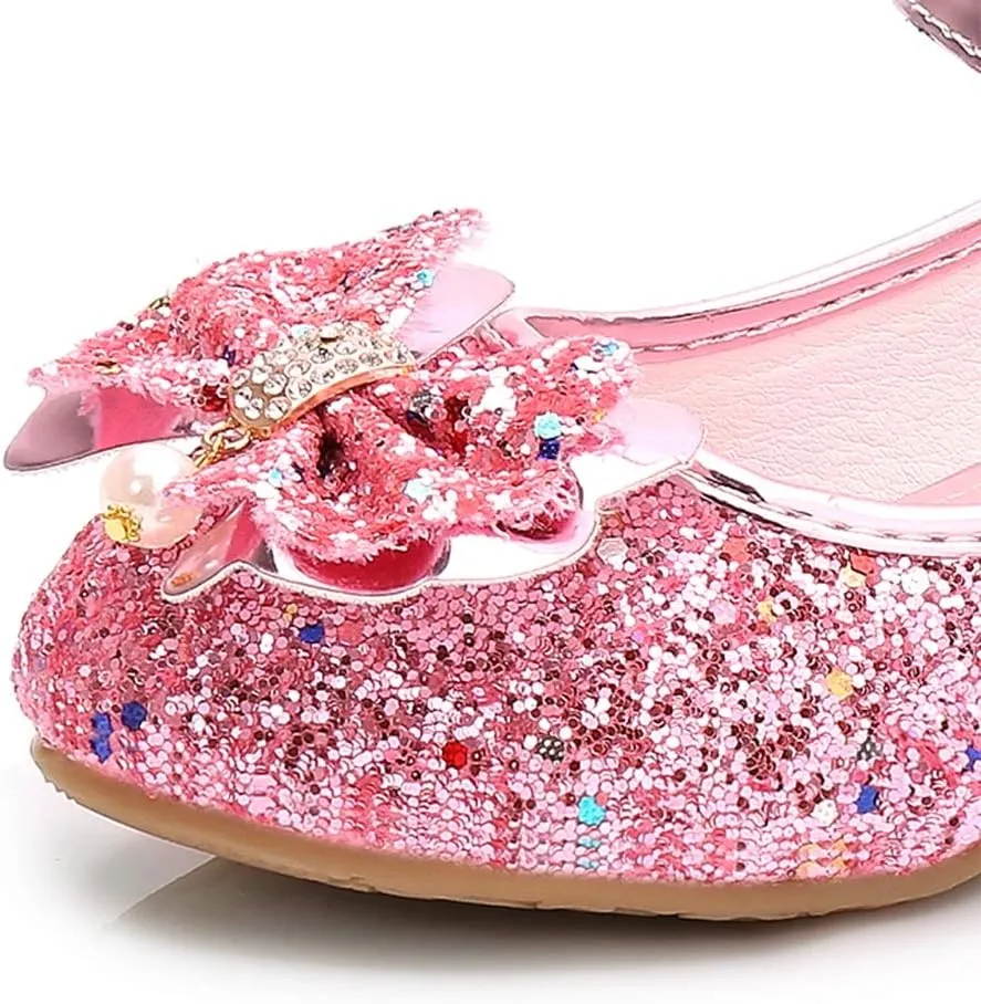 YING LAN Girls Cosplay Dress Wedding Party Shoes Glitter Sequins Low Heel Mary Jane Princess Shoes